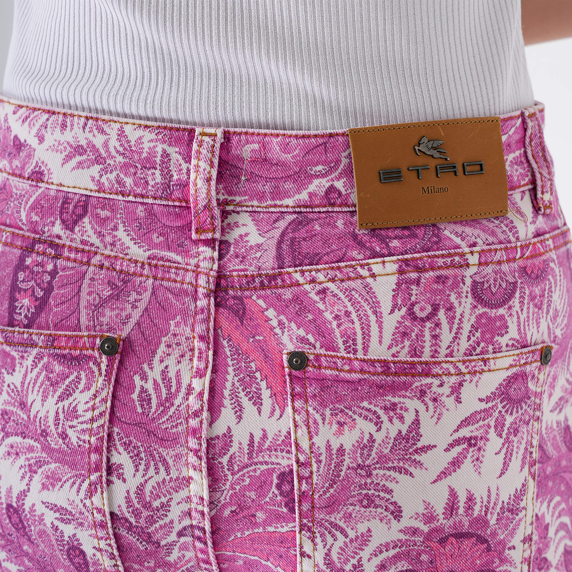 Etro - Pink&Multicolor Ethnic Print Cotton Pants